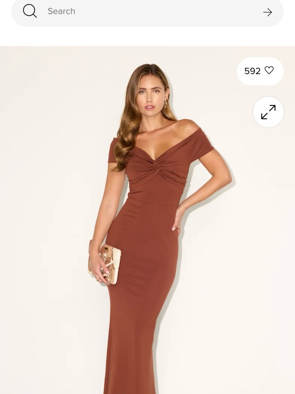 Lulu's Off-Shoulder Twist Maxi Dress in Rust Brown, NWT
